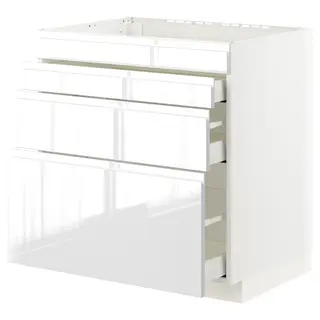 METOD / MAXIMERA base cab f hob/4 fronts/3 drawers, white/Voxtorp high-gloss/white, Width 80.0 x Depth 62.1 x Height 88.0 cm