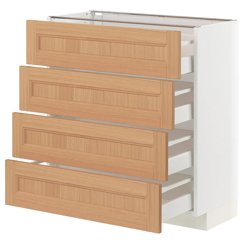 METOD kitchen unit with 4 wooden drawers in oak finish.
