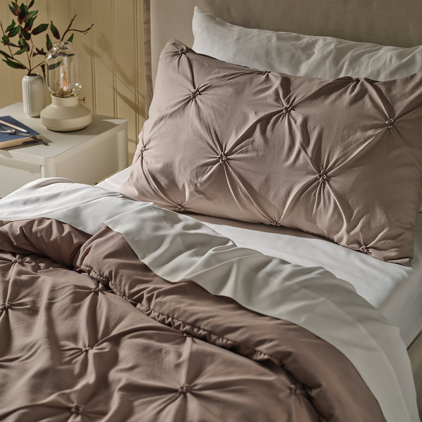 BÄGARKLOCKA Comforter set, grey-beige, 150x200/50x80 cm