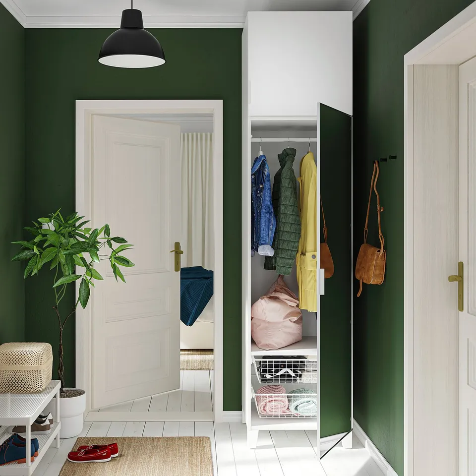 PLATSA Wardrobe with 2 doors, white STRAUMEN mirror glass/FONNES white, 60x57x251 cm