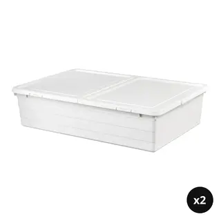 SOCKERBIT set: storage box with lid x2, white, 50x77x19 cm
