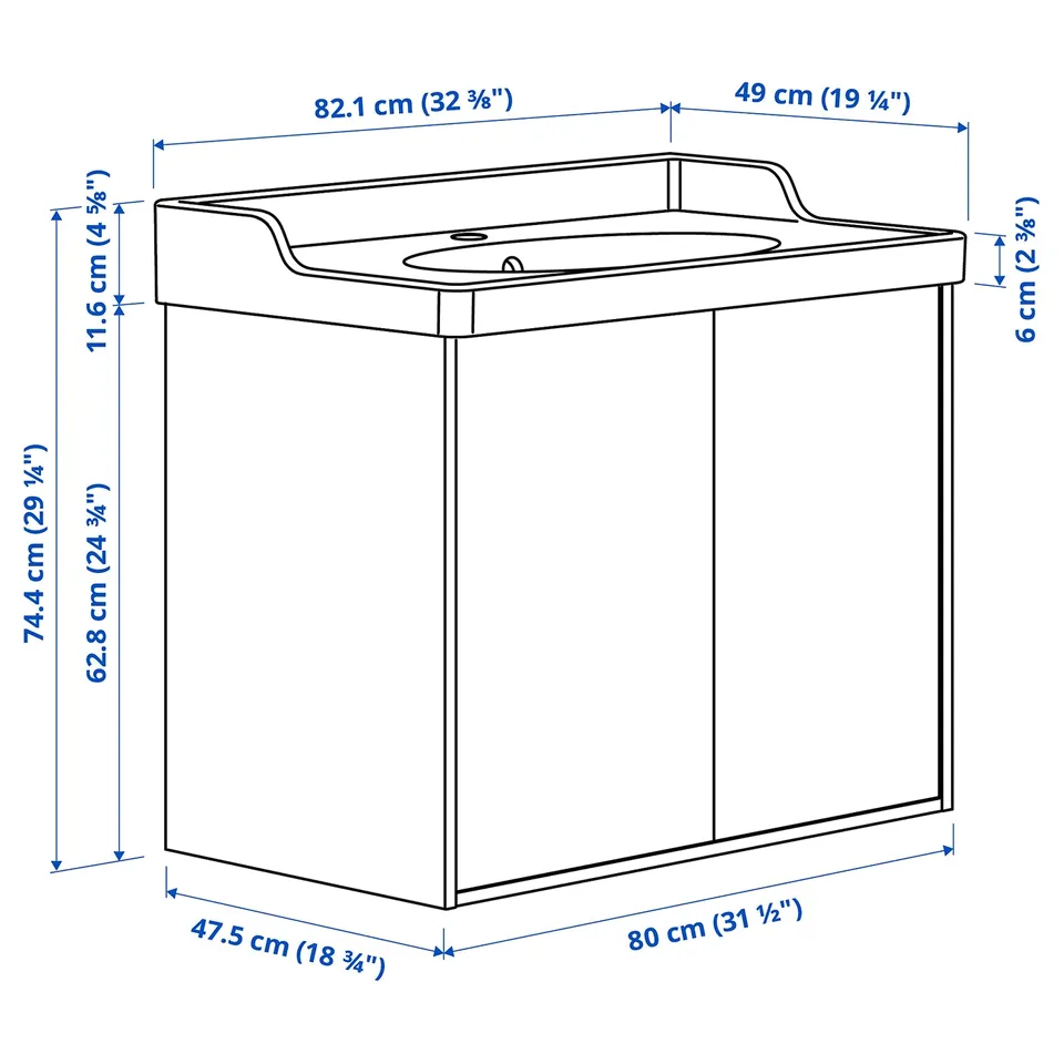TÄNNFORSEN / RUTSJÖN Wash-stnd w doors/wash-basin, light grey, 82x49x74 cm