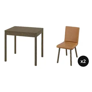 TONSTAD set: dining table + chair x2, brown stained oak veneer + Bomstad golden-brown/brown oak effect, 80/120x70 cm