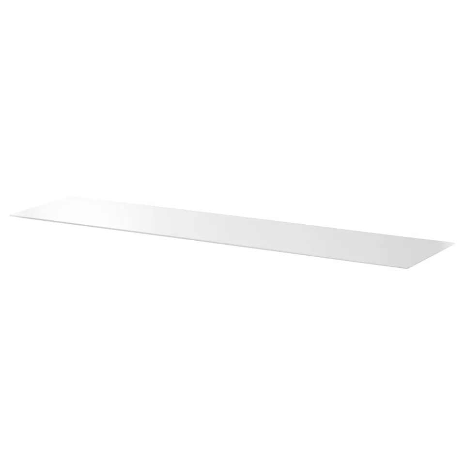A white BESTÅ glass shelf, rectangular and sleek, ideal for uniform storage.