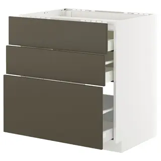 METOD / MAXIMERA base cab f hob/3 fronts/3 drawers, white/Havstorp brown-beige, 80x60x80 cm