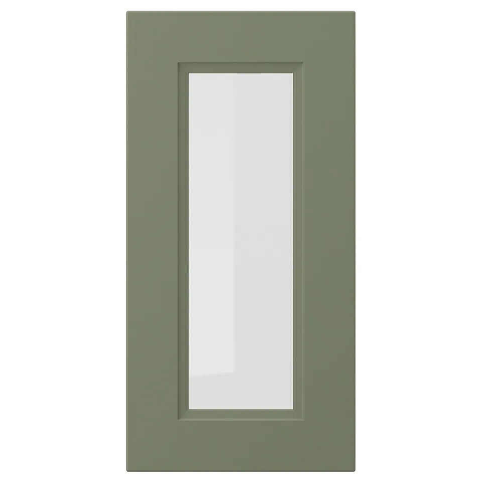 AXSTAD: green cabinet door with rectangular glass panel, modern design.