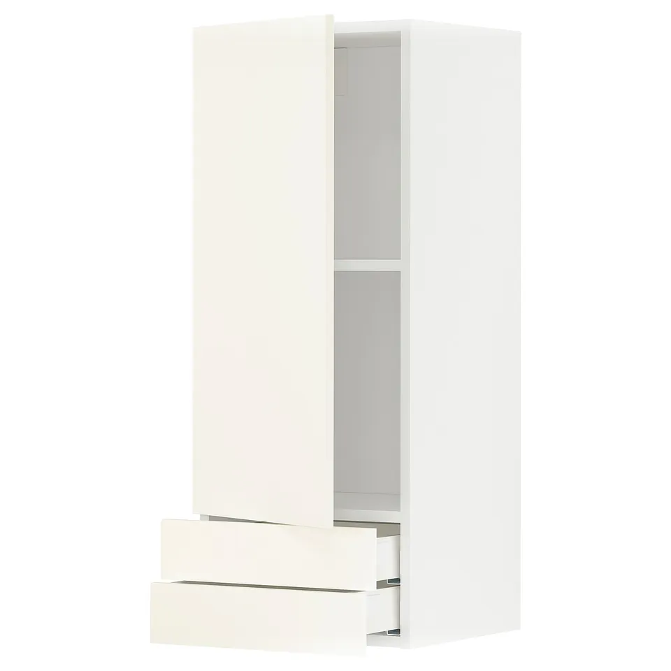 White METOD kitchen cabinet with drawer and shelf.