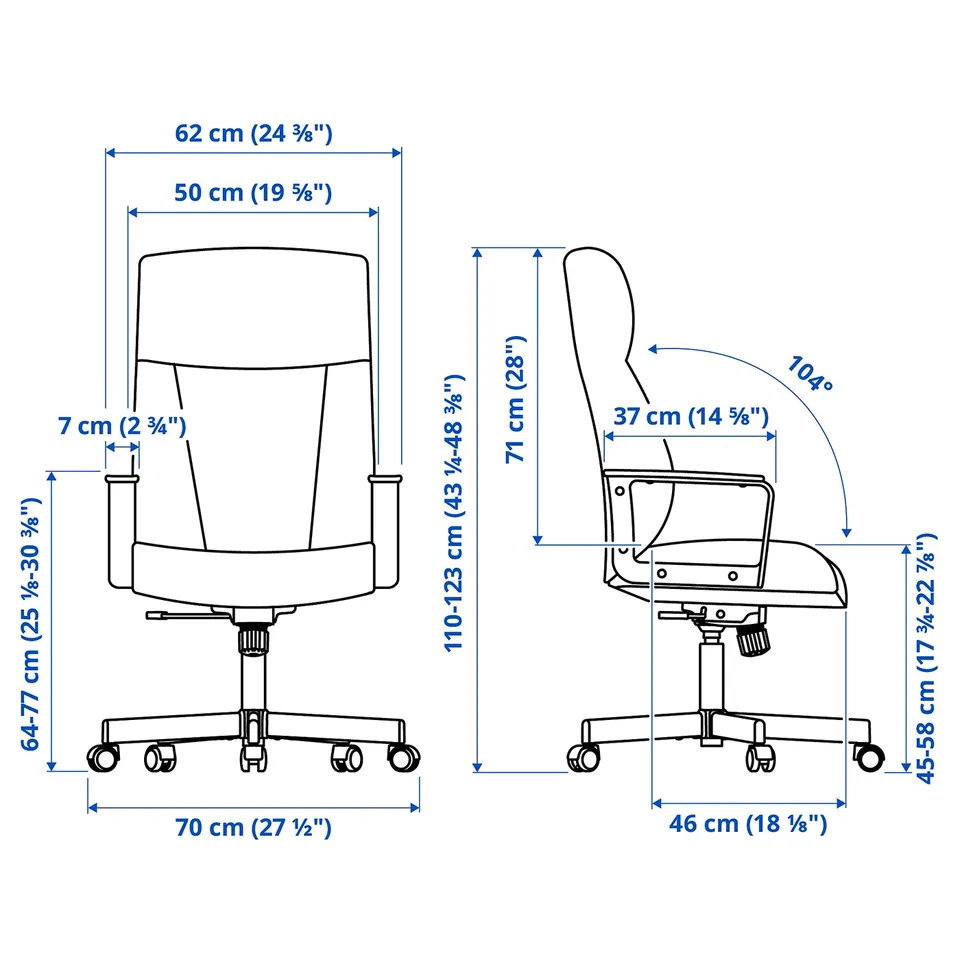 Illustration with measurements for the product: MILLBERGET.