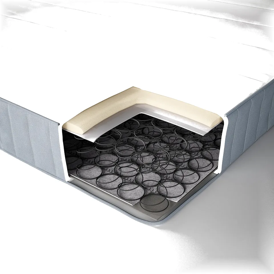 Mattress cross-section: zip, polyester fill, 100% polyester ticking, steel bonell springs.
