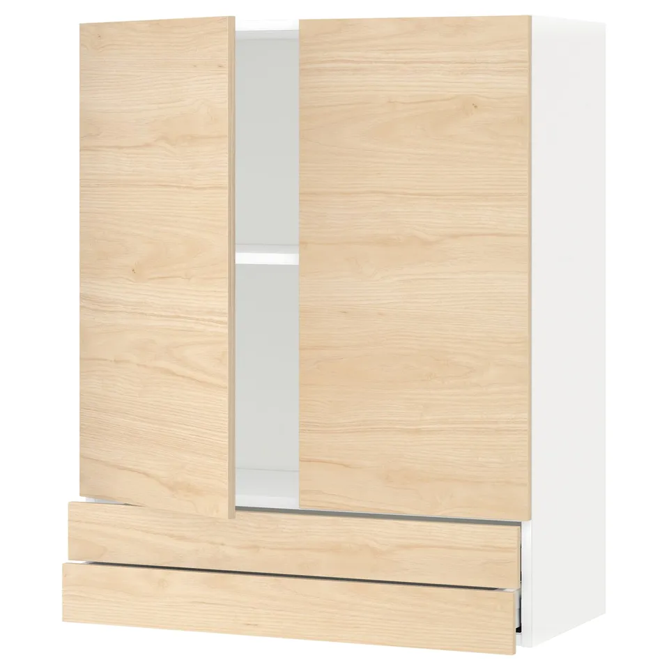 Modern kitchen cabinet set METOD with light ash doors and white frame - sleek and functional.