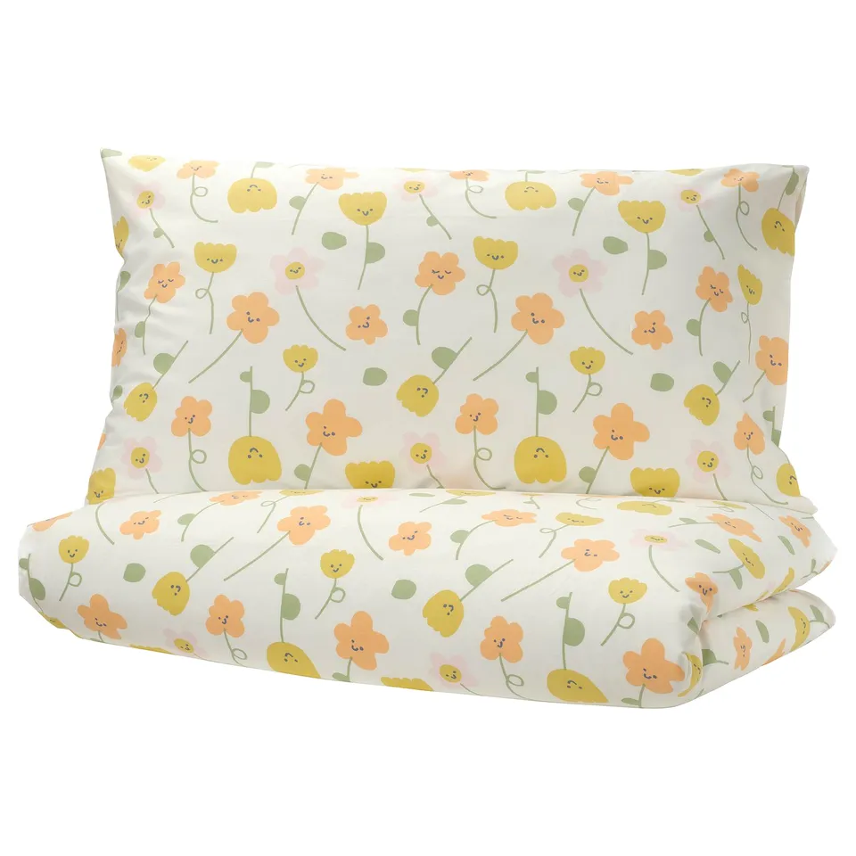 BARNDRÖM Duvet cover and pillowcase, multicolour/flower pattern, 150x200/50x80 cm