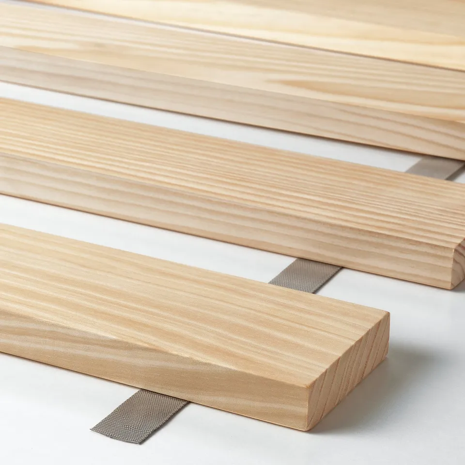 Neat wooden slats, high-quality craftsmanship, durable bed base support.