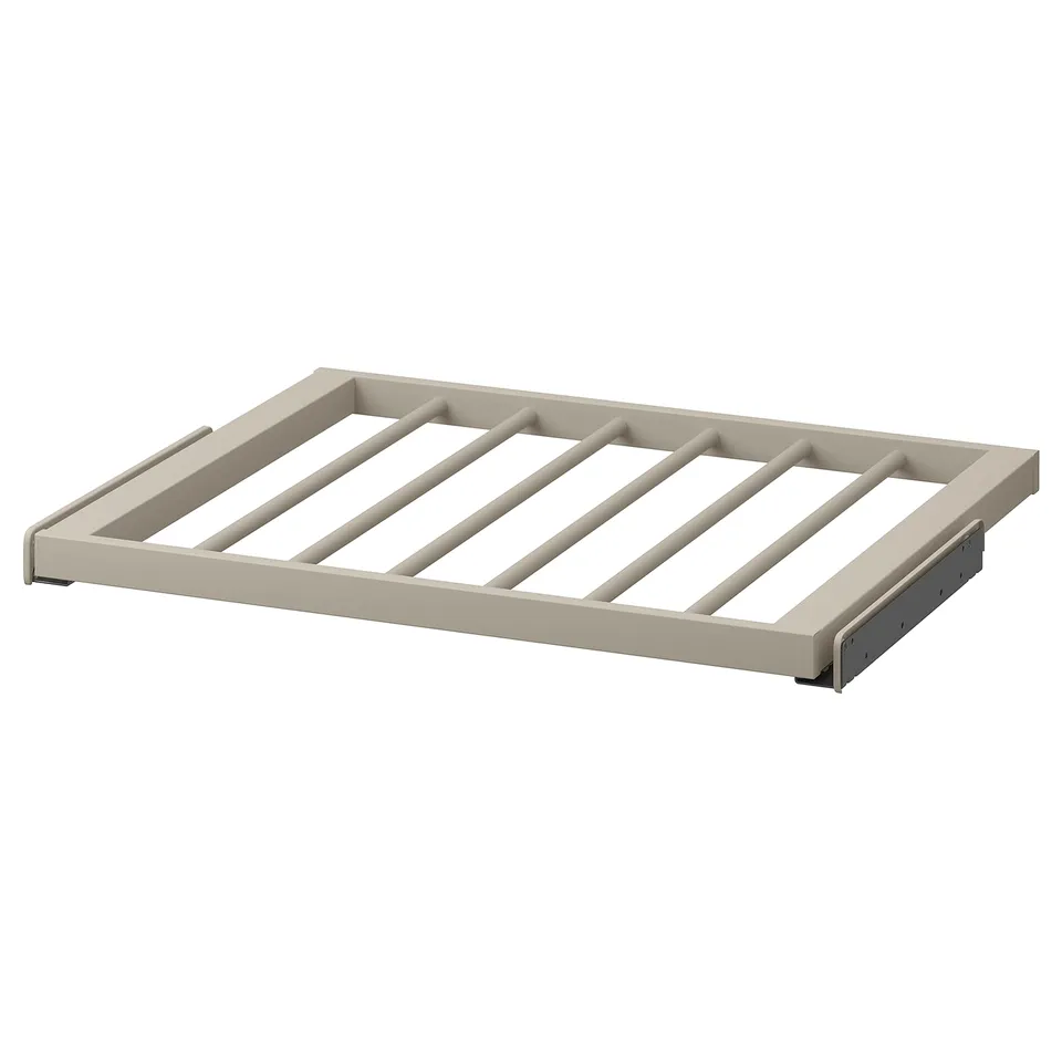 KOMPLEMENT trouser hanger, beige, semi-matte paper foil, sturdy, rectangular with slatted design.