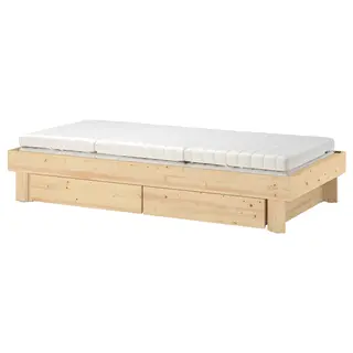 GLAMBERGET extendable bed w stor/2 mattresses, pine/Ånnfjället super firm, Length 211 x Height 35 cm