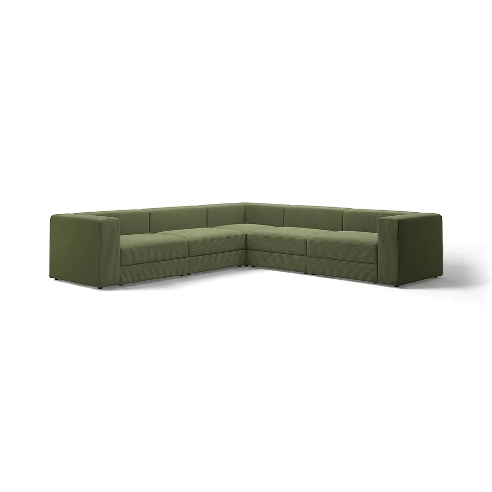 JÄTTEBO olive green modular sofa, modern design with clean lines, fabric cover, high comfort, versatile shape.