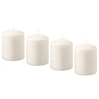 HEMSJÖ unscented pillar candle, natural, 8 cm 15 hr