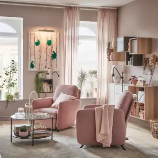 BURVIK/EKOLSUND/VITTSJÖ set: recliner + coffee table + side table, Gunnared light brown-pink + black-brown/glass + white, Width 89 x Depth 97 x Height 103 cm