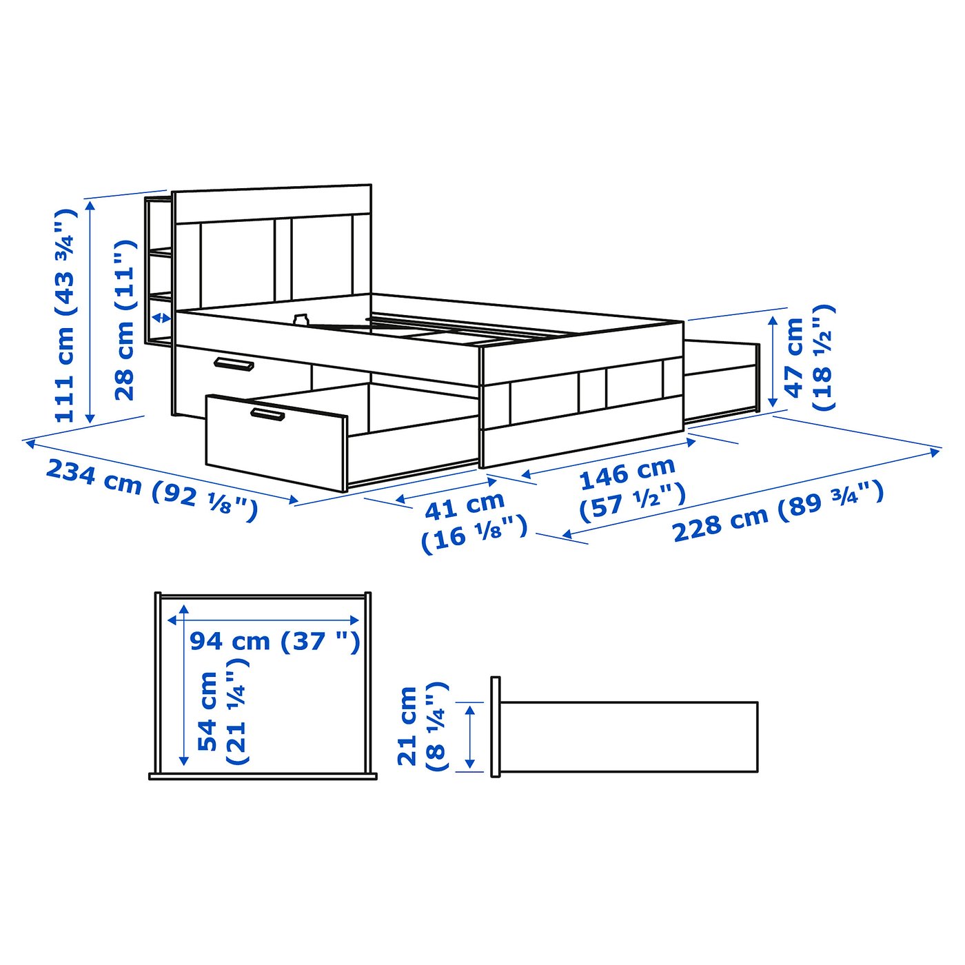 Illustration with measurements for the product: BRIMNES.
