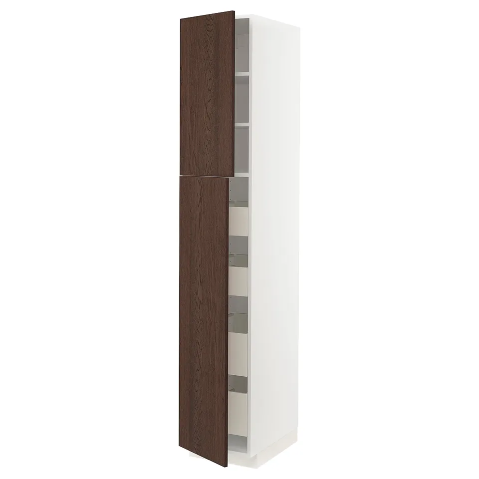 Métod kitchen cabinet, white, dark brown wood, rectangular, sleek and modern design.