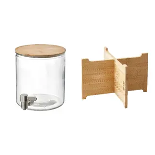 IKEA/ÖGONTRÖST set: jar with tap + stand for jar with tap, bamboo/clear glass + bamboo, 4 l