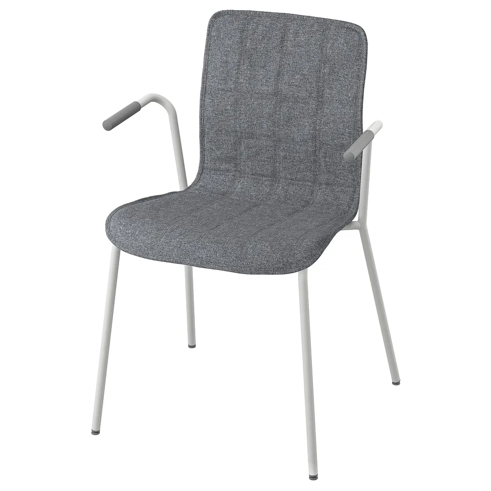 LÄKTARE grey fabric chair, modern design, 4 legs, armrests.