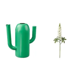SMYCKA/ÄRTBUSKE set: vase/watering can +Lupin/white*1, bright green + Lupin/white, 24 cm