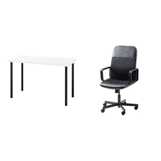 LAGKAPTEN/RENBERGET set: desk + swivel chair, white/black + Bomstad black, 120x60 cm