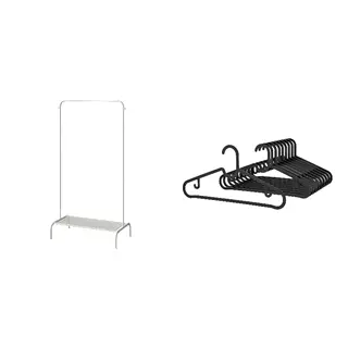 BRUKSVARA/SPRUTTIG set: clothes rack + hanger, white + black, Depth 43 x Height 147 x Width 78 cm