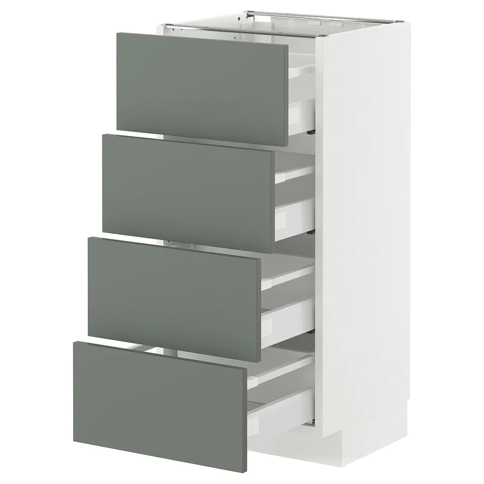 METOD kitchen cabinet with 4 matte grey-green drawers