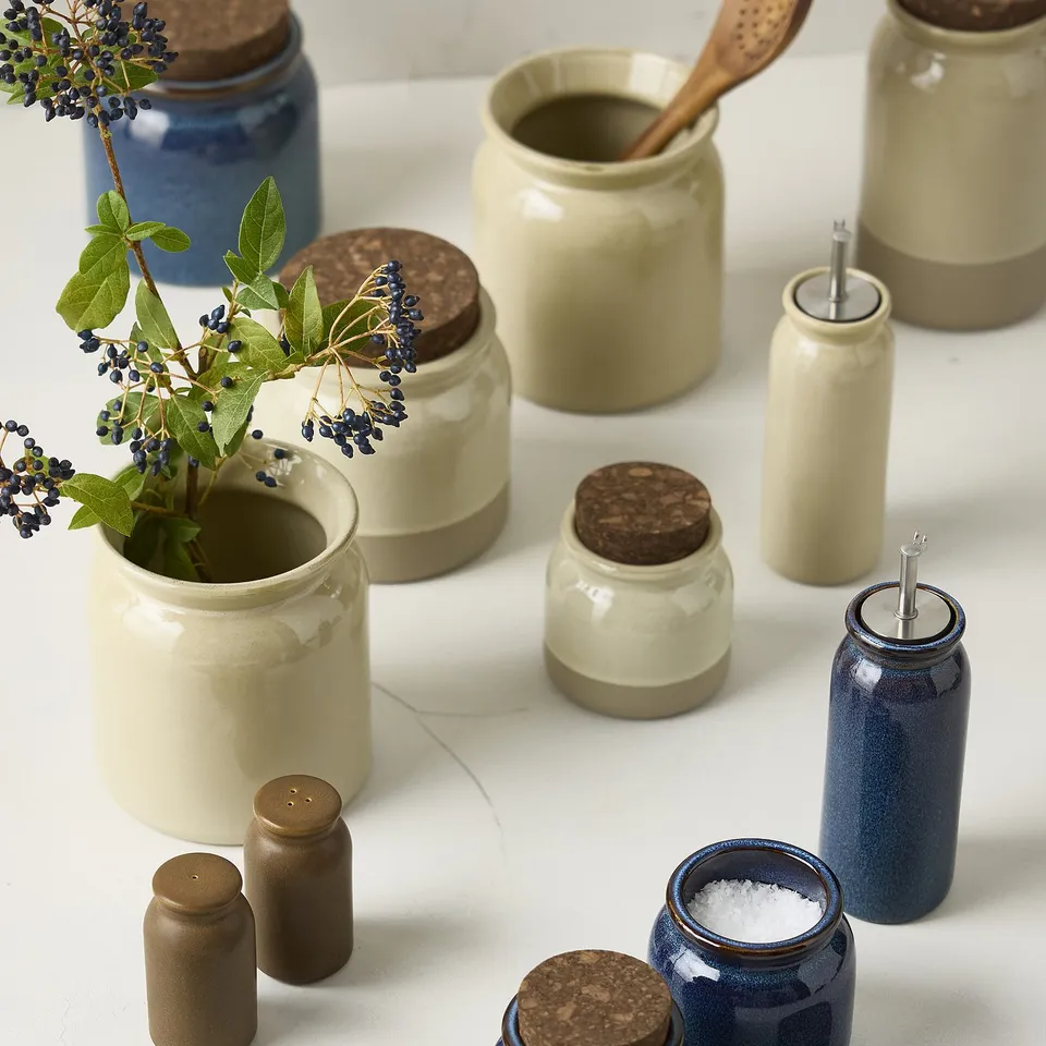 BRUGDHAJ Jar with lid, beige, 1 l