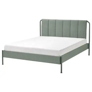 TÄLLÅSEN upholstered bed frame, Kulsta grey-green/Luröy, 150x200 cm
