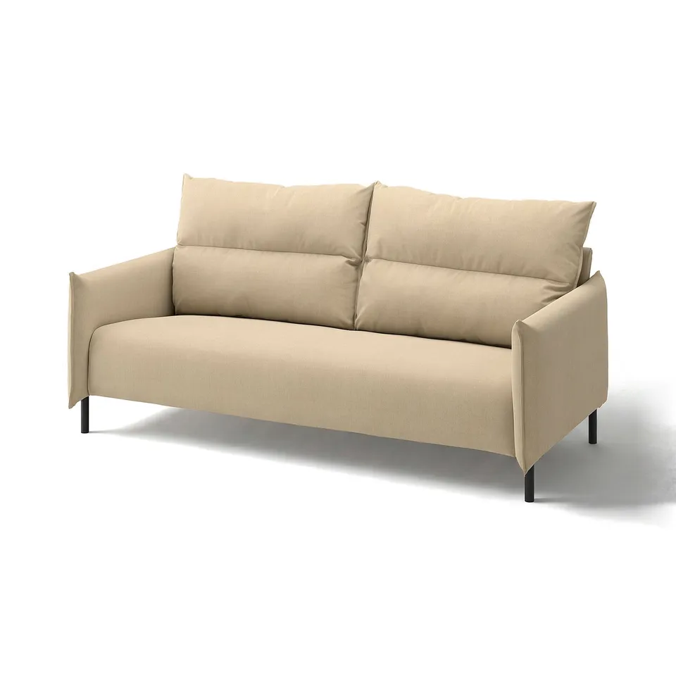 Modern beige sofa, MANNARP, with plush cushions and sleek black legs.