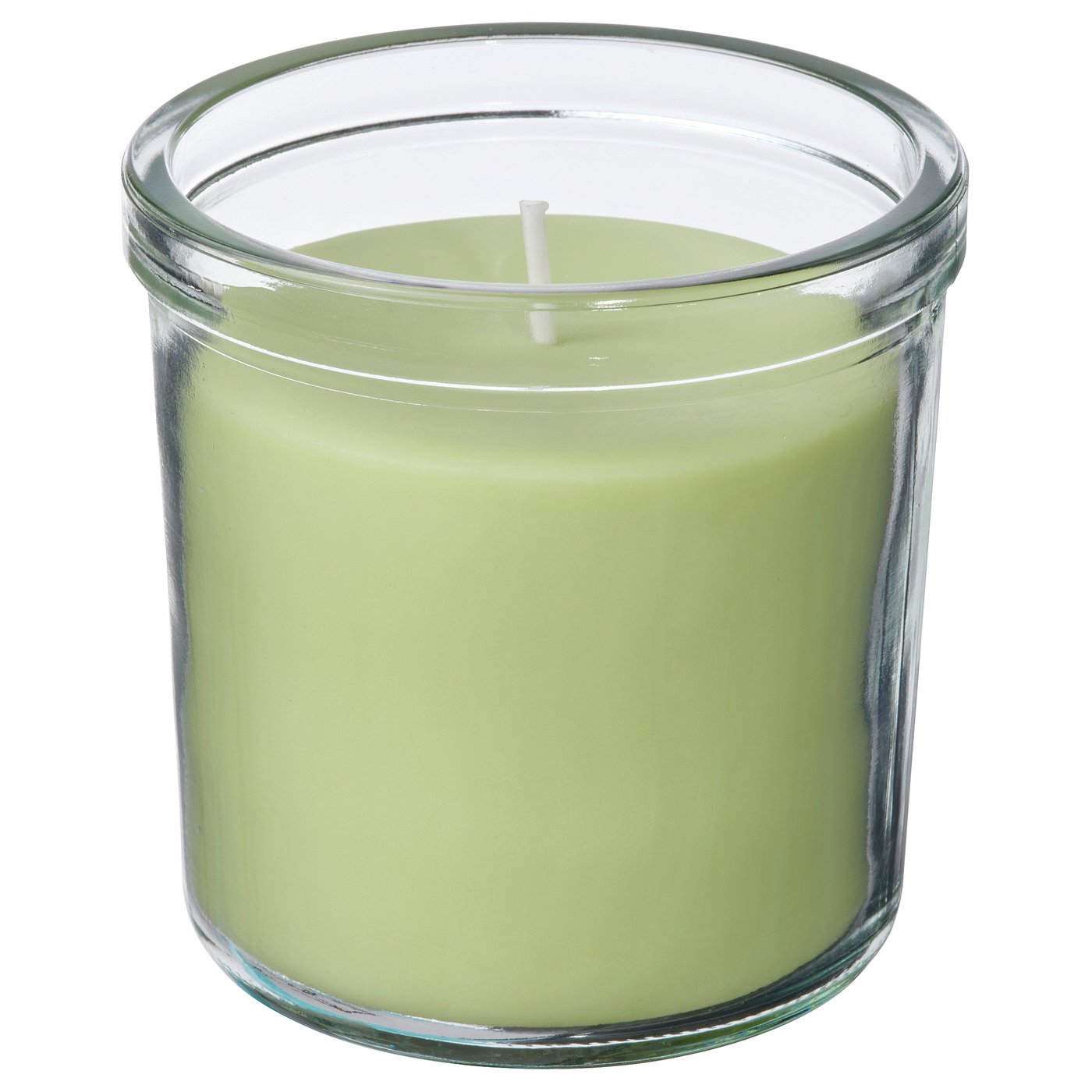 LÖVSKOGSLUND scented candle in glass, Apple/light green, 40 hr