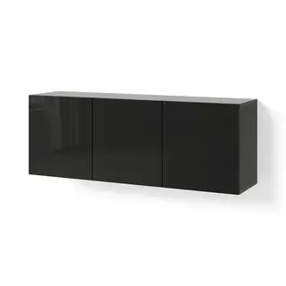 BESTÅ wall-mounted cabinet combination, black-brown/Selsviken high-gloss/black, 180x42x64 cm