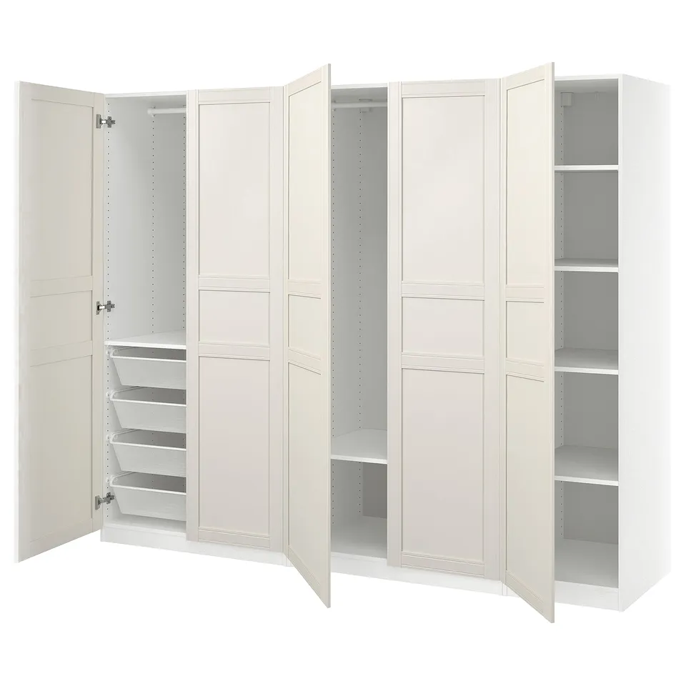 PAX / FLISBERGET Wardrobe combination, white/off-white, 250x60x201 cm