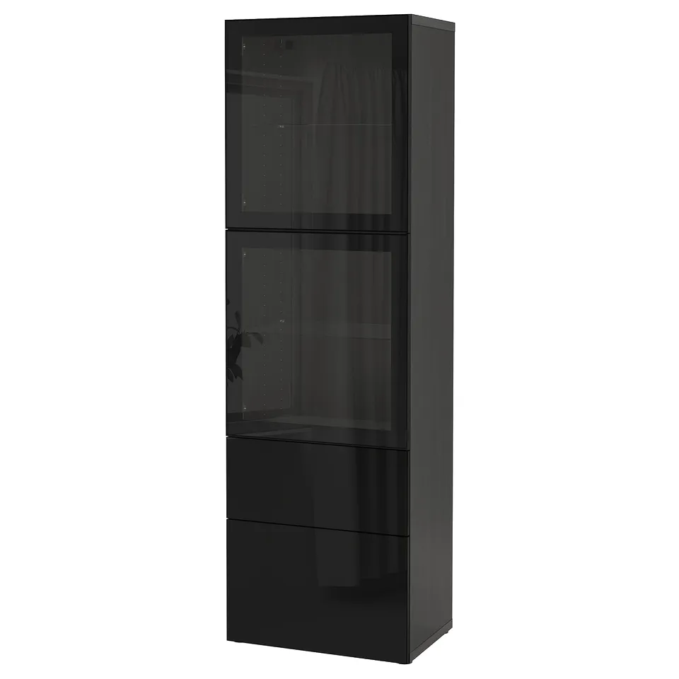 Black BESTÅ cabinet with glass doors & drawers.