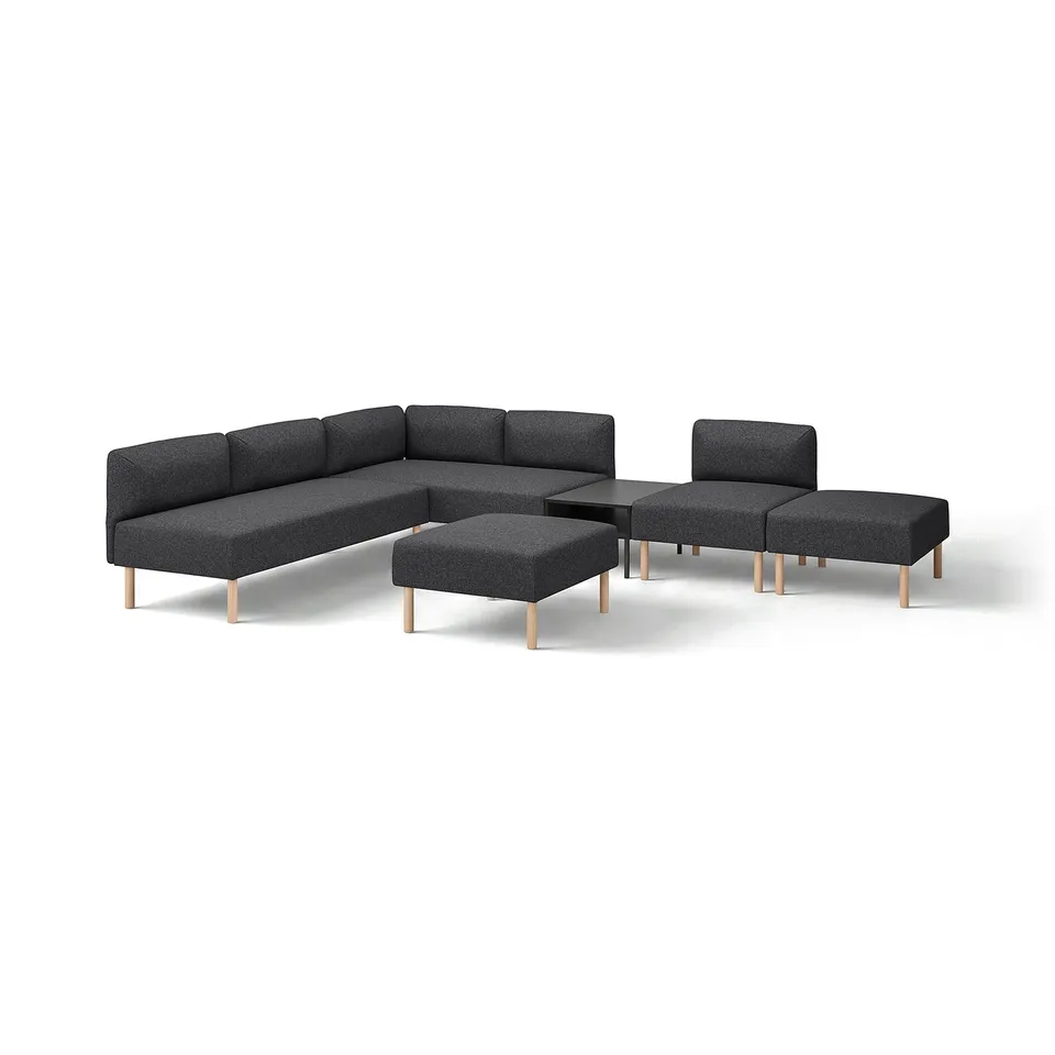 Black modular sofa set with wooden legs, minimalist design, LILLEHEM.