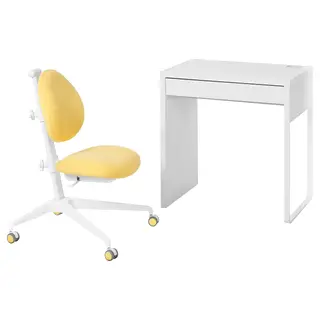 MICKE / DAGNAR desk and chair, white/yellow, 73x50 cm