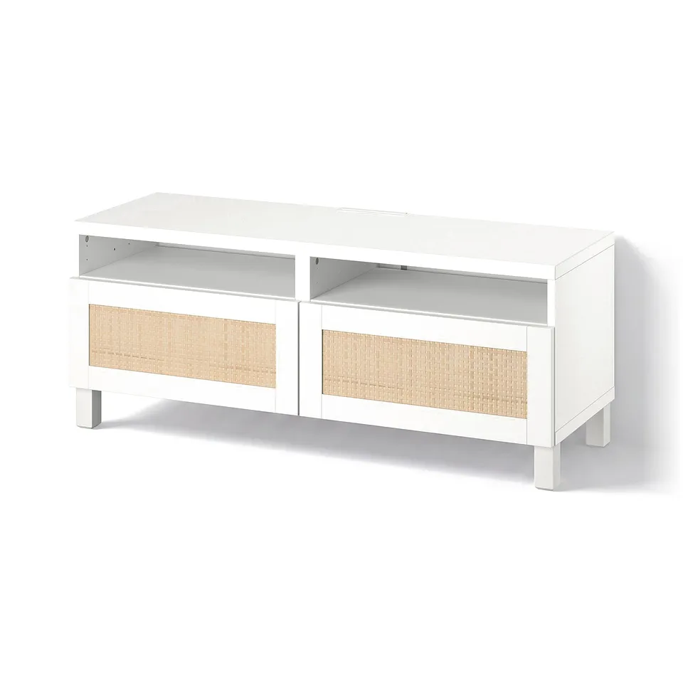 BESTÅ TV bench with drawers, white/Studsviken/Stubbarp white, 120x42x48 cm