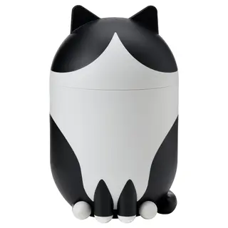 GREJSIMOJS storage with lid, cat-shaped black/white, Height 24 cm