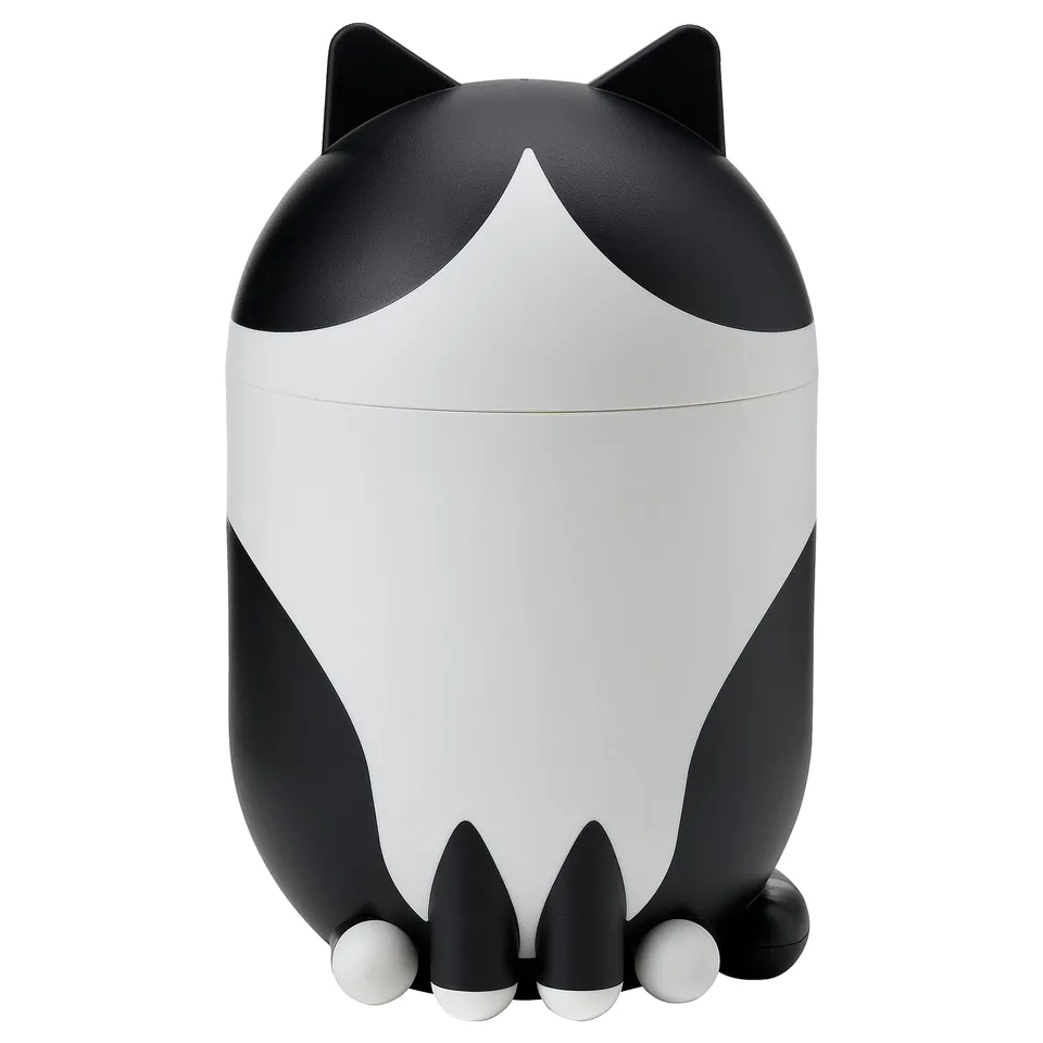 GREJSIMOJS Storage with lid, cat-shaped black/white