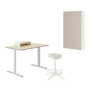 TROTTEN/LIDKULLEN / BESTÅ/LAPPVIKEN desk and storage combination, and swivel chair beige/white, Length 120 x Width 70 cm