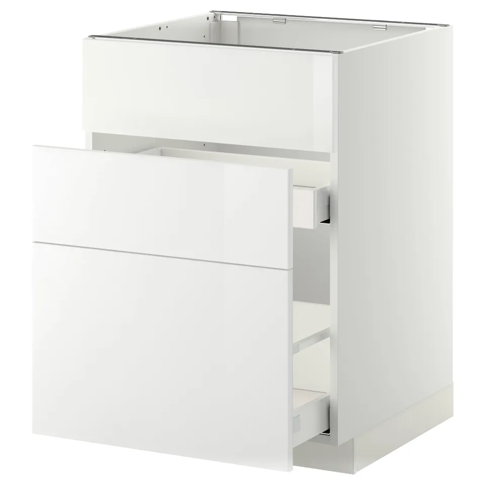 White high gloss kitchen cabinet with smooth drawer.