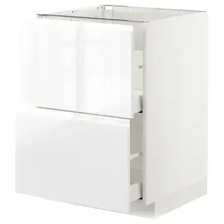 METOD / MAXIMERA base cb 2 fronts/2 high drawers, white/Voxtorp high-gloss/white, Width 60.0 x Depth 62.1 x Height 88.0 cm
