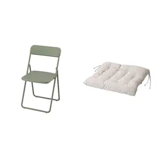 VIHALS/VIPPÄRT set: folding chair + chair pad, green + beige, Width 43 x Depth 47 x Height 80 cm