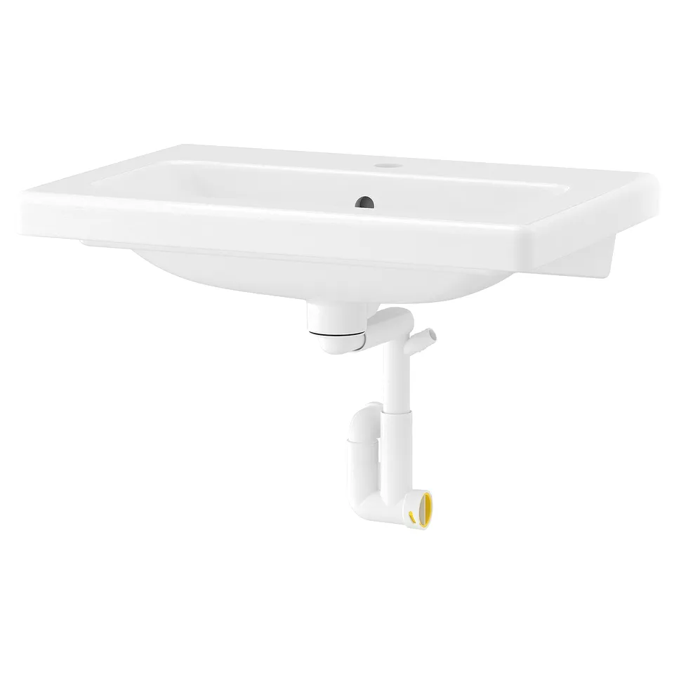 White TVÄLLEN wall-mounted sink, square, sleek design, ceramic.