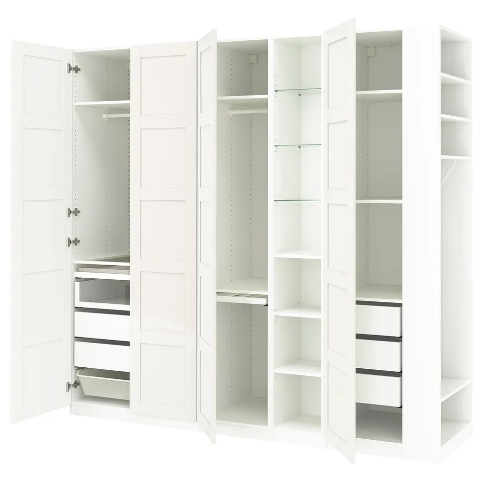 PAX / BERGSBO Wardrobe combination, white white/white, 255x60x236 cm