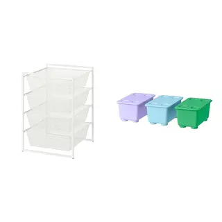 GLIS/JONAXEL set: storage combination + box with lid, white + green lilac/blue, 50x51x70 cm