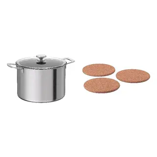 pot + pot stand set: pot with lid + pot stand, stainless steel/glass + cork, 10 l