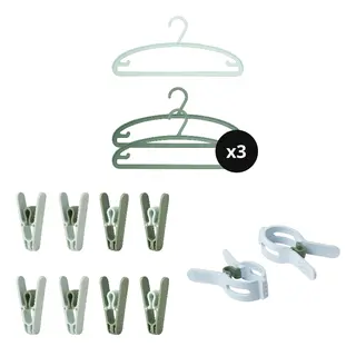 SLIBB set: hanger x3 + clothes peg + large peg, green + blue/green